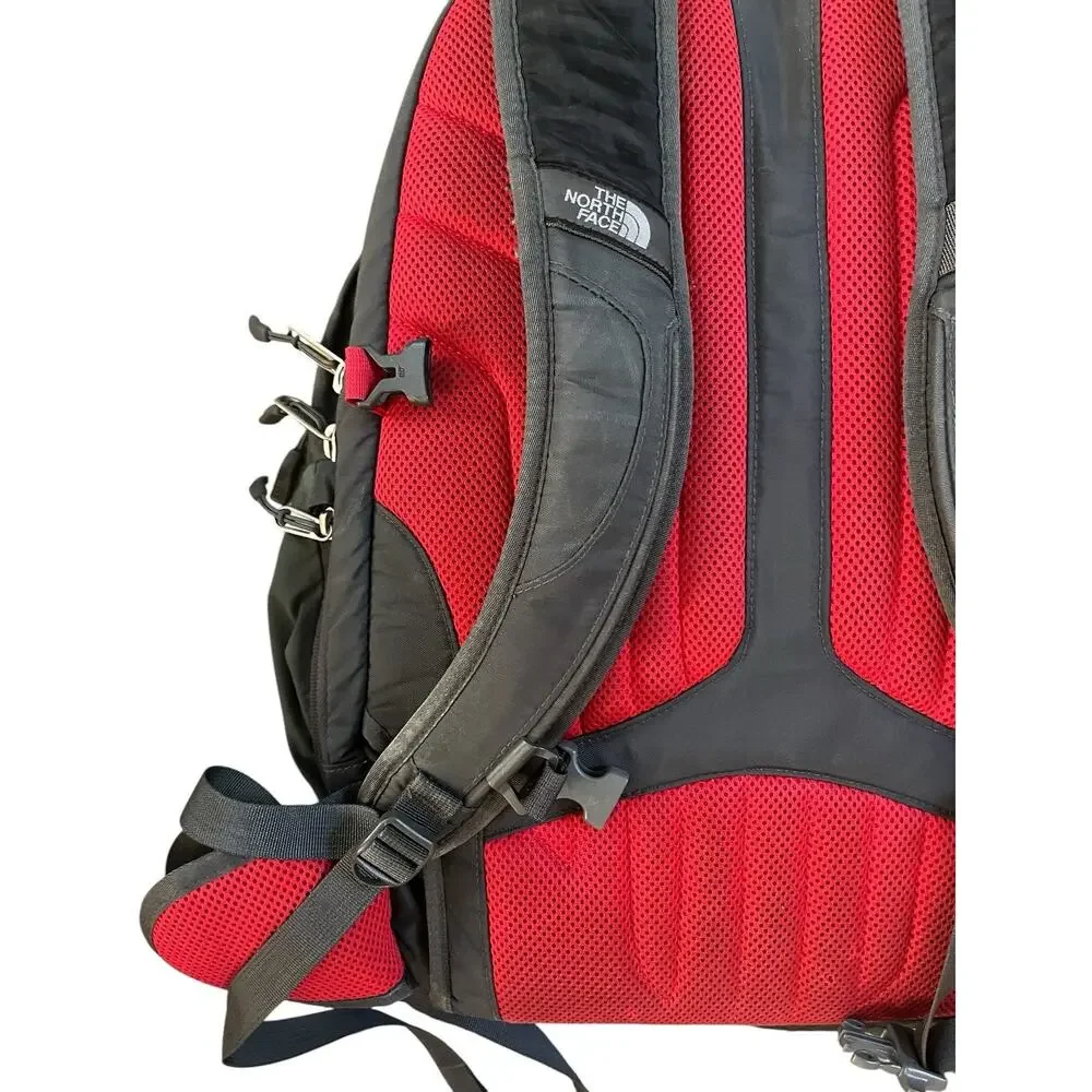 The North Face Surge II Backpack Dark Gray Red Hiking School Bag Gorpcore